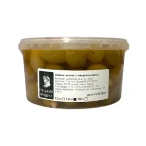 Оливки зелені з мигдалем калібр 71-100 ТМ Грецький Продукт 1кг